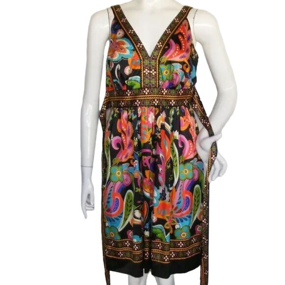 ECI Summer Dress, 10, Bold Multicolor Paisley, Sleeveless, Sash, V-neck - Picture 6 of 13